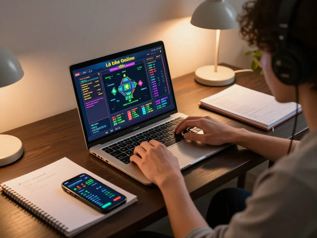Lô Đề Online gameplay in a cozy home office setting, showcasing a player focused on strategy.
