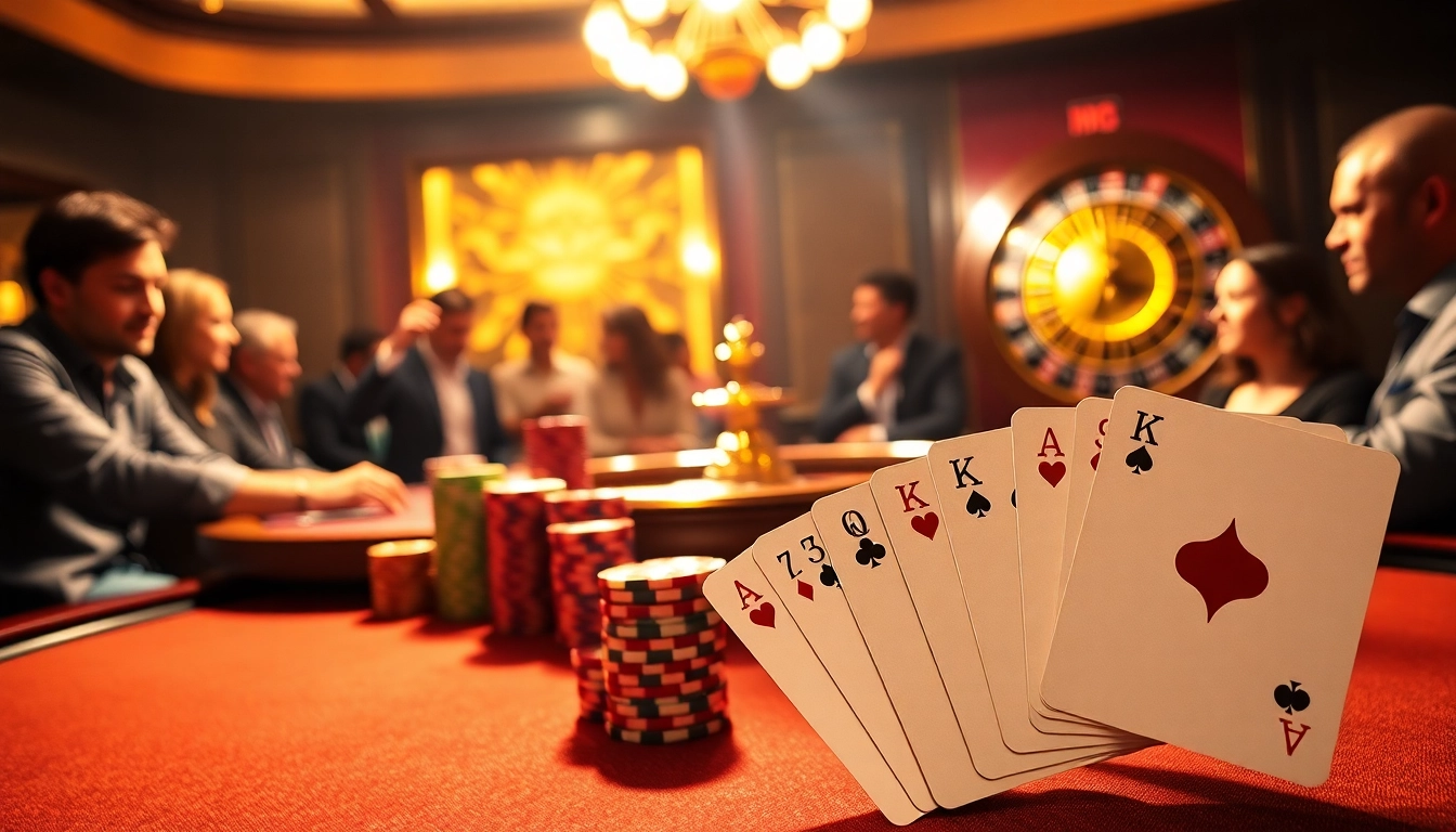MK8 poker showdown with chips and cards showcasing high-stakes excitement in a luxurious casino.