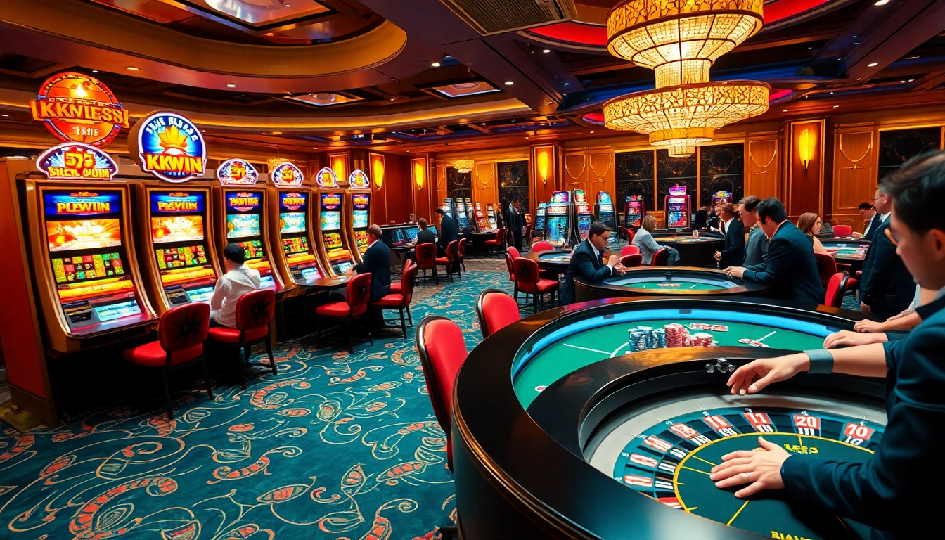 Players enjoying the excitement of kkwin's luxurious casino atmosphere with vibrant games.