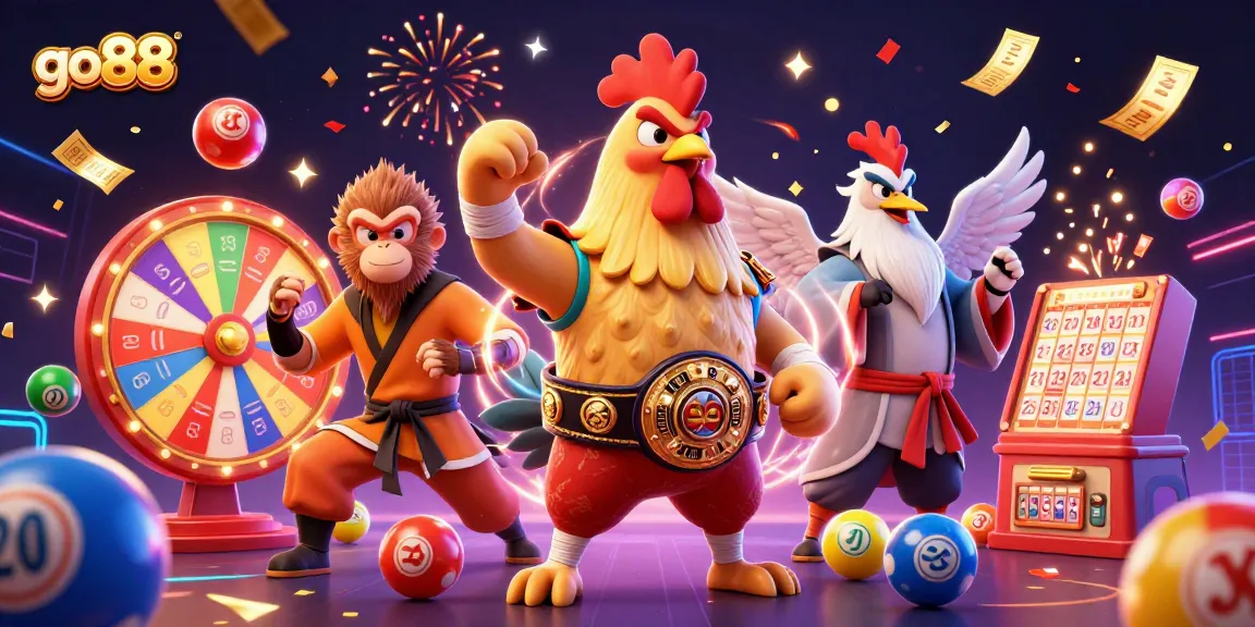 Experience the excitement of go88 with dynamic lottery elements and vibrant characters in a 3D illustration.