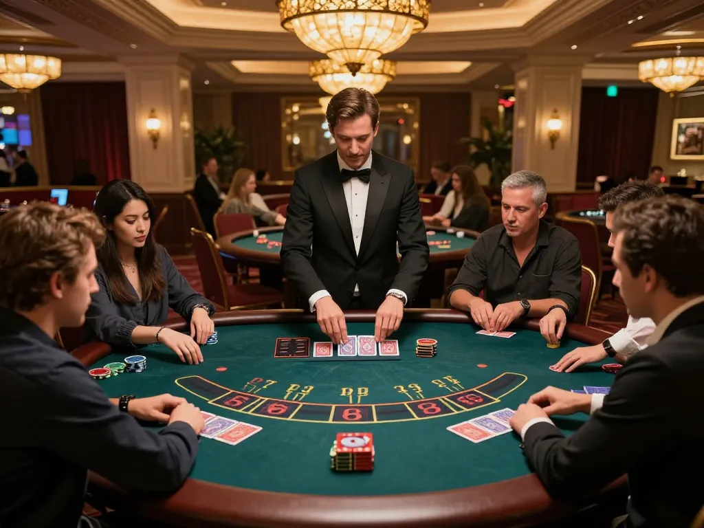 Engaged players strategizing at the blackjack table in 789WIN casino.