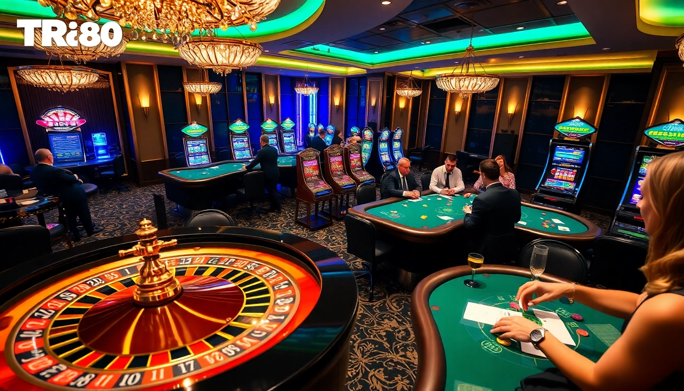 Excited players engaging in thrilling casino games at TR88 Com, showcasing vibrant slots and poker.