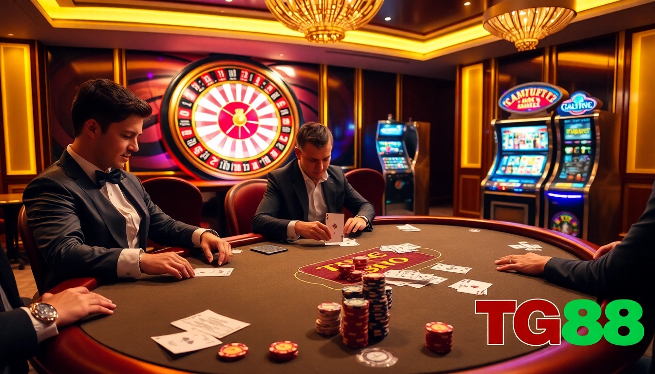 Experience the excitement with TG88 at a luxury casino featuring poker, roulette, and slots.
