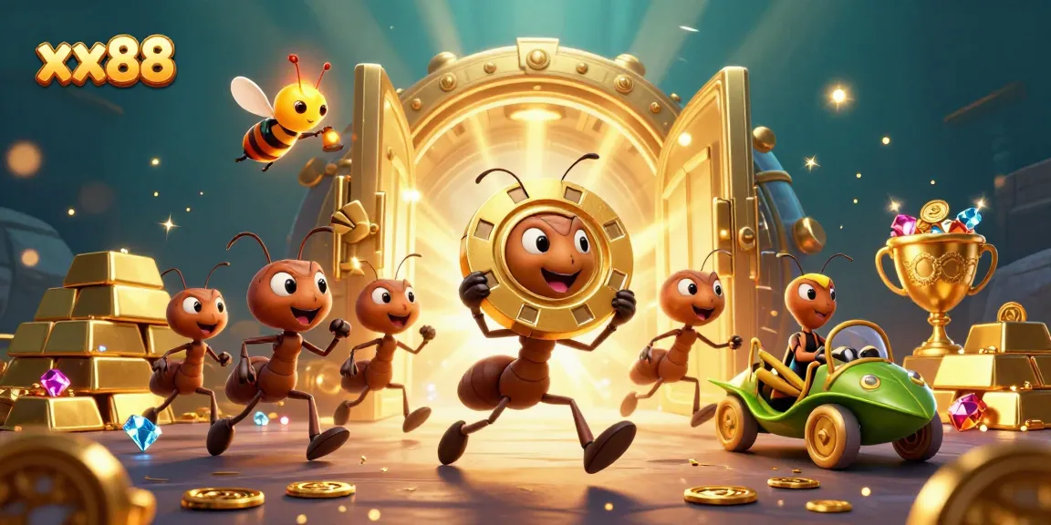 Join the fun with xx88's cartoon heist, featuring giant poker chips and gold treasures!