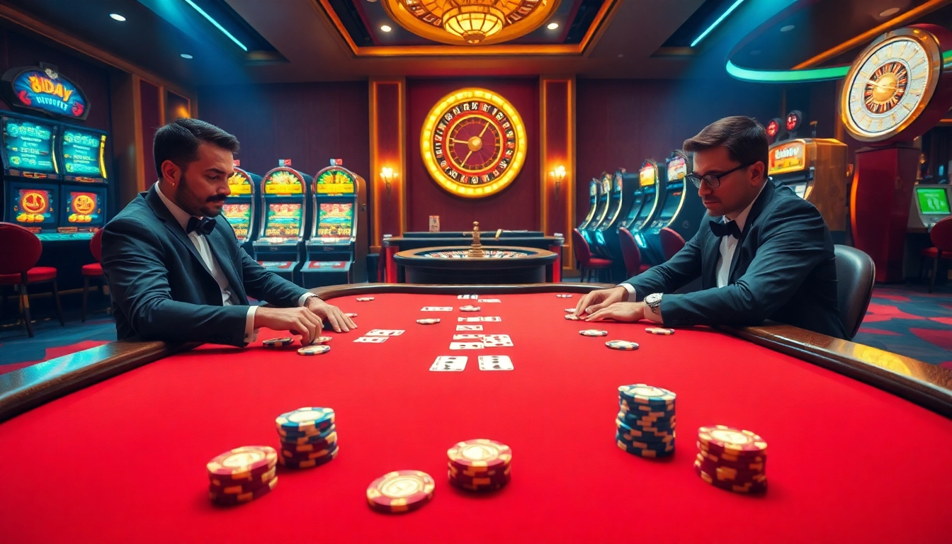 Players strategizing during a thrilling poker game featuring 8DAY-themed chips and cards.