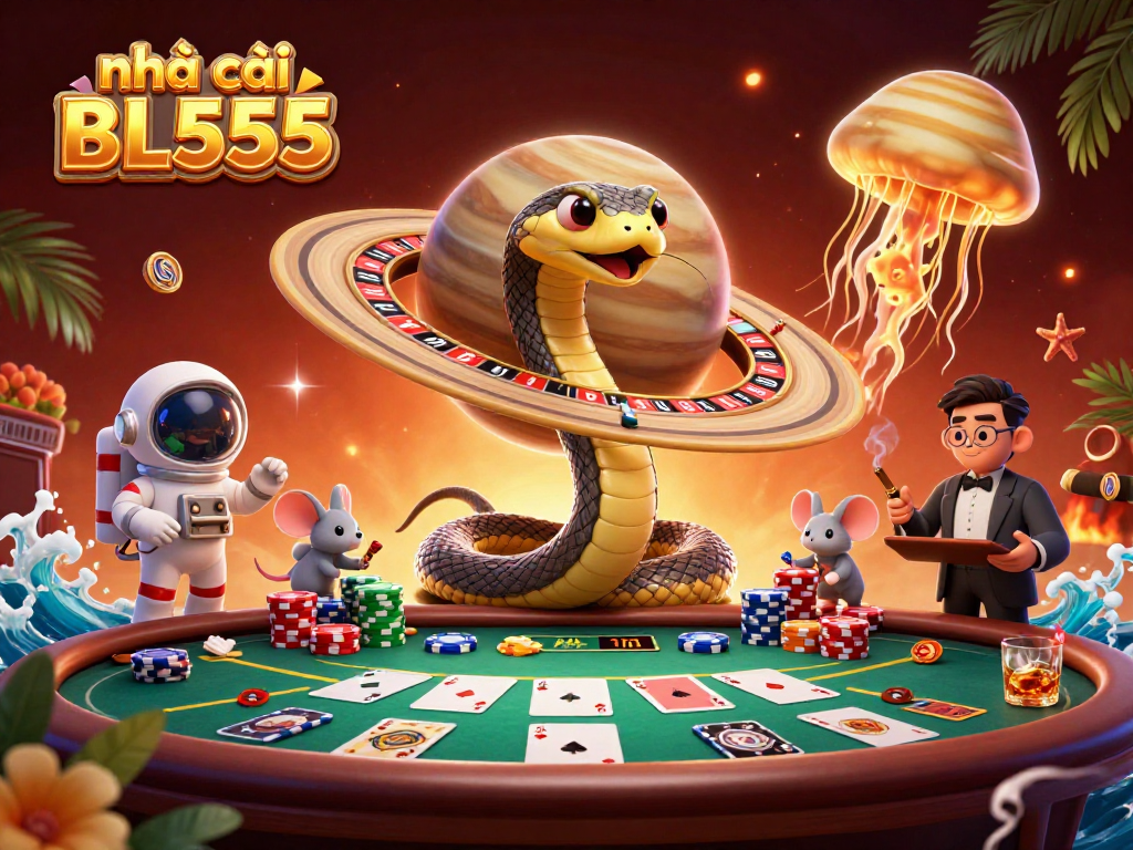 Engage with the vibrant action at nhà cái BL555 as astronauts place bets on a roulette wheel planet.