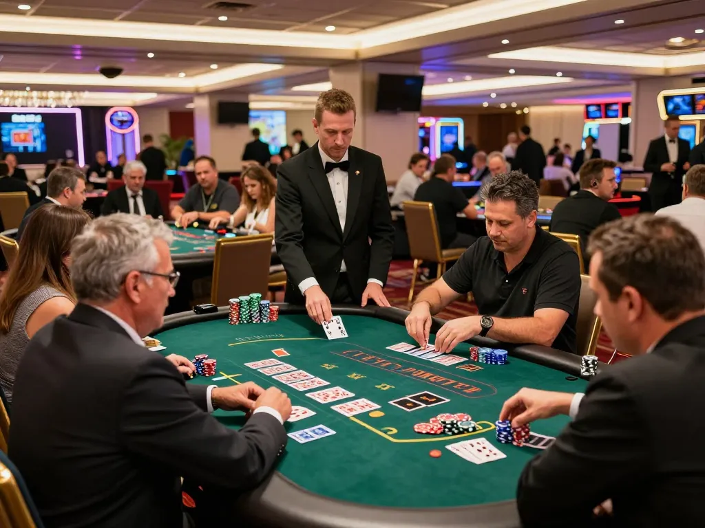 Players competing at B52 blackjack tables in an upscale casino setting with vibrant atmosphere.