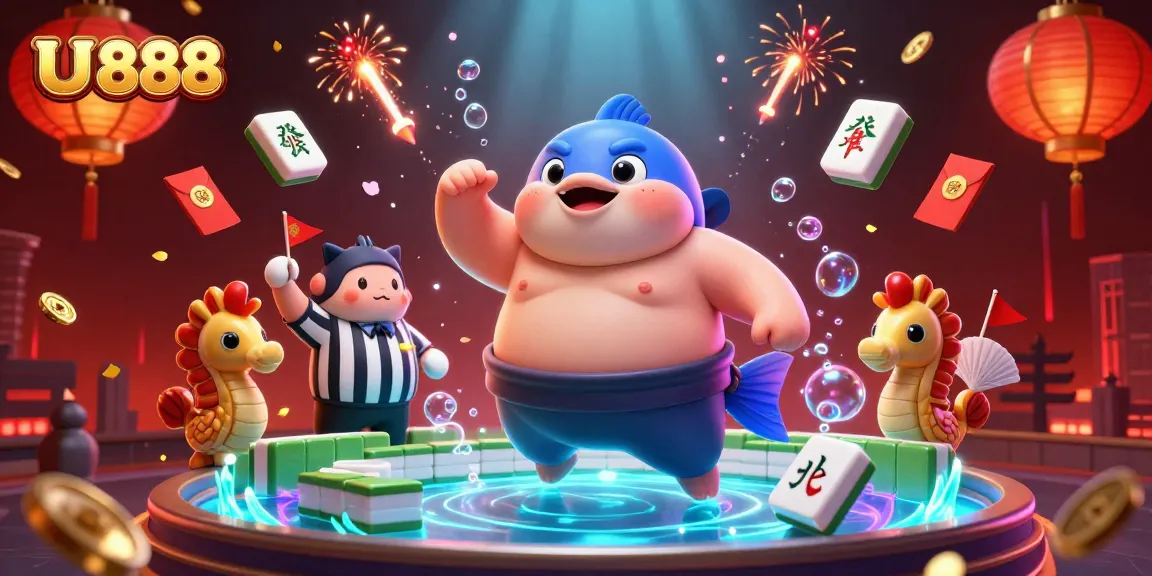 Engage with U 888's vibrant underwater casino scene featuring dynamic characters and festive elements.