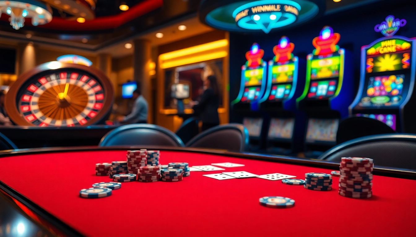 Experience excitement at winvn.wiki with players enjoying a poker game surrounded by vibrant casino elements.