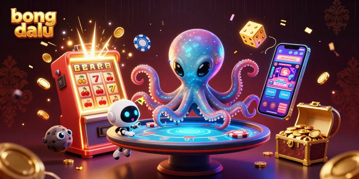Betting excitement at bong da lu with colorful poker, jackpot machines, and energetic space characters.