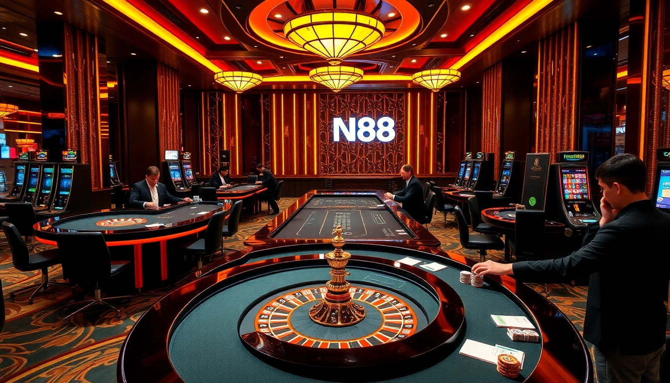 Experience the excitement of nk 88 with vibrant casino tables and professional croupiers in action.