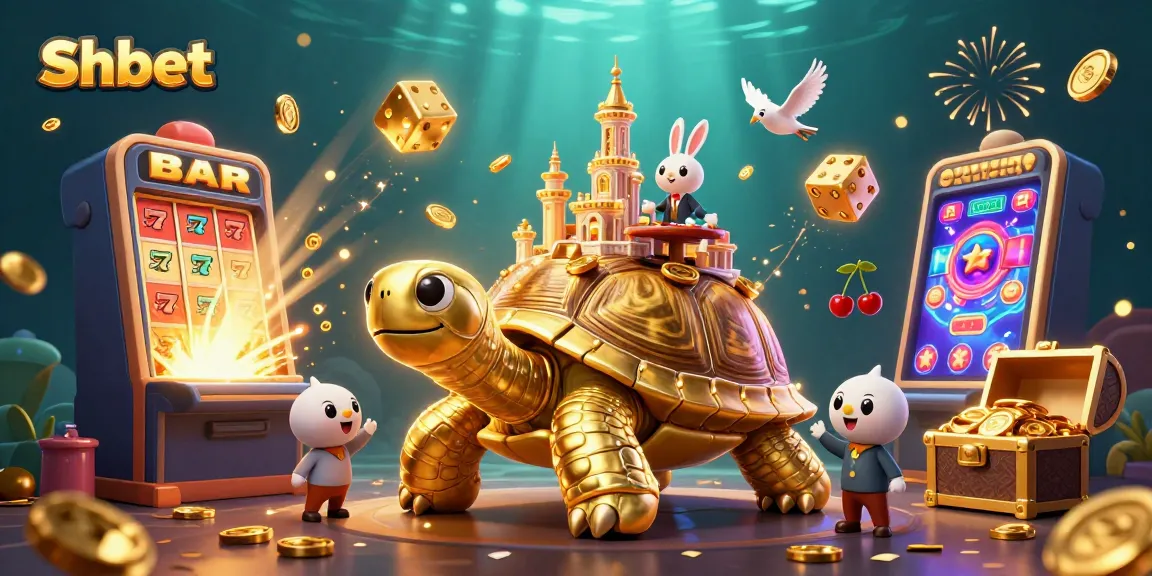 Experience thrilling gameplay at Shbet with a cartoon golden tortoise casino and a rabbit dealer.