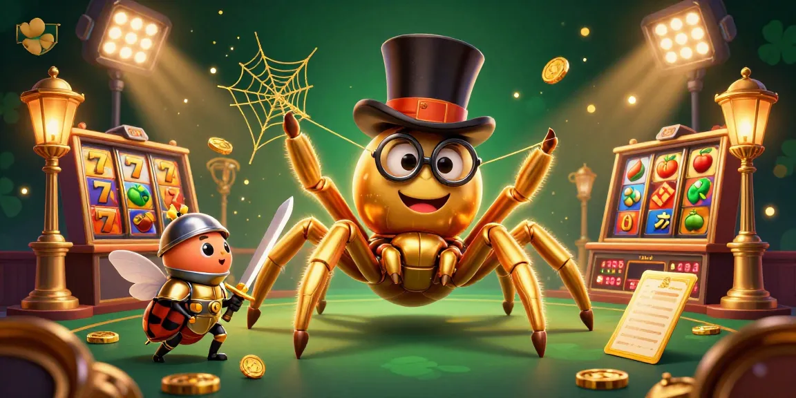 DABET entices players with a thrilling scene featuring a golden tarantula and slot reels in action.