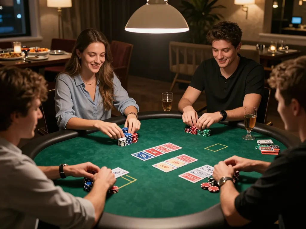 Engaged players enjoy Texas Hold'em at home using XX88 for a cozy poker night.