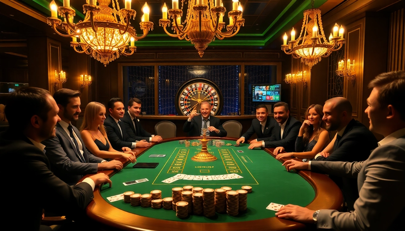 DV88 poker players at a luxury table, showcasing excitement and high-stakes gambling.