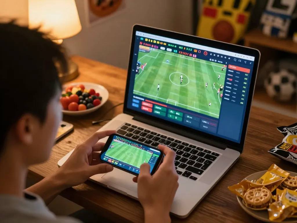 Engaged player betting on Bsport's mobile app during live sports events.