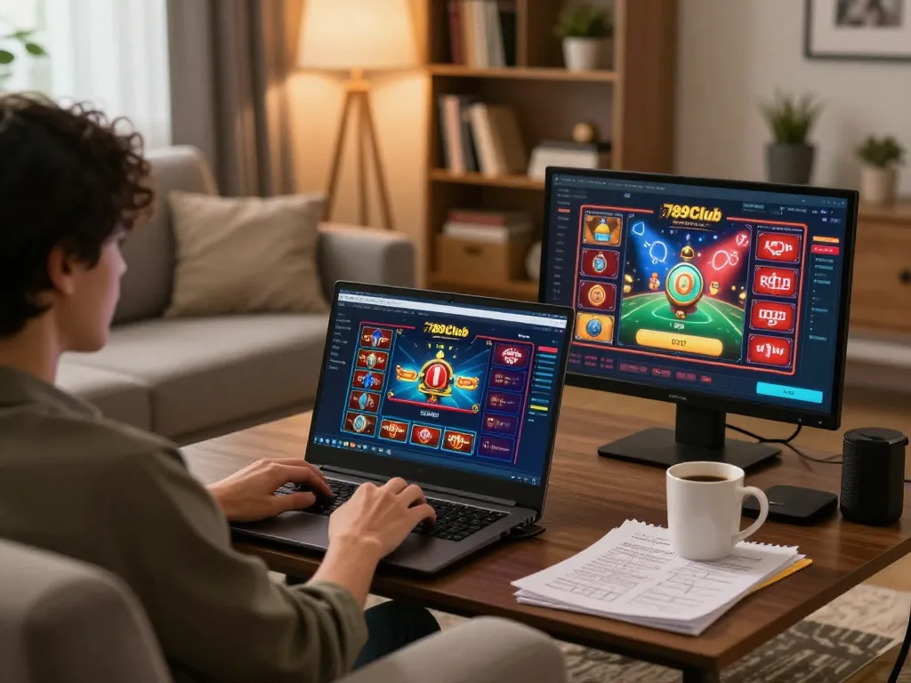 Engaged player enjoying 789Club's online casino games on a modern laptop.