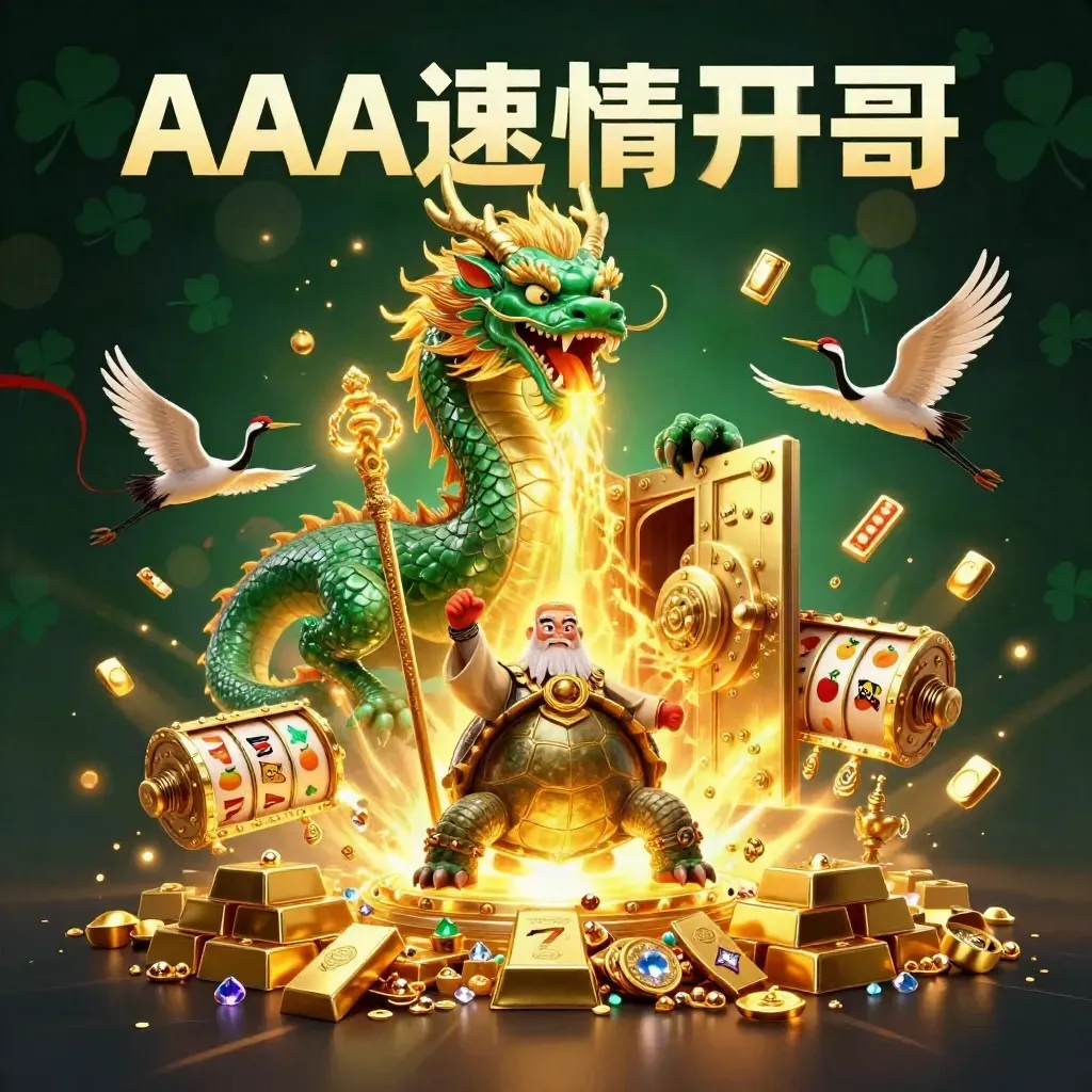 Jade dragon, turtle sage, and cranes burst from a glowing treasure vault with gold and gems.