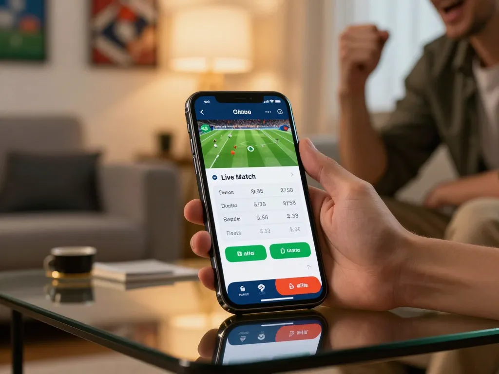 person exploring betting options on abc8go mobile app during intense sports match