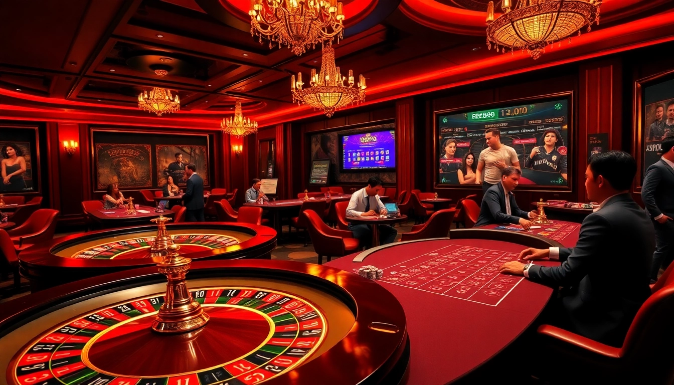 Players enjoying an exciting gaming experience at nhà cái RR88 with vibrant casino elements.
