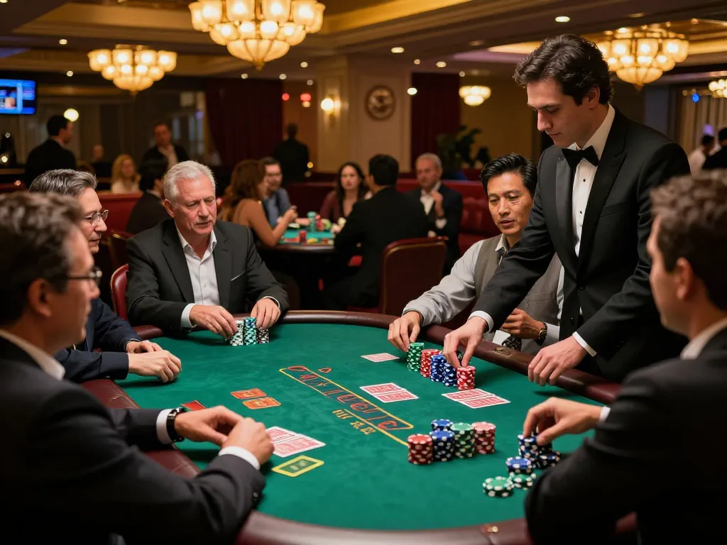 Players enjoying a thrilling game at 789Club blackjack table, showcasing strategy and excitement in a luxury casino atmosphere