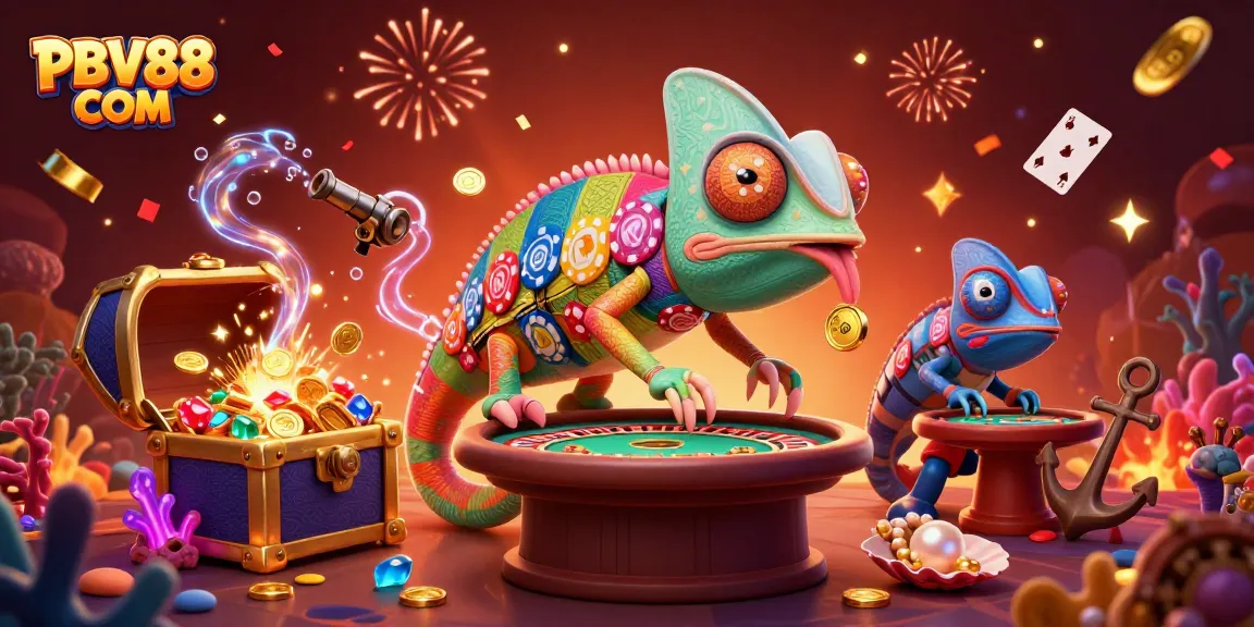 Experience thrilling gameplay at PBV88 COM with our vibrant casino illustration filled with action and excitement.