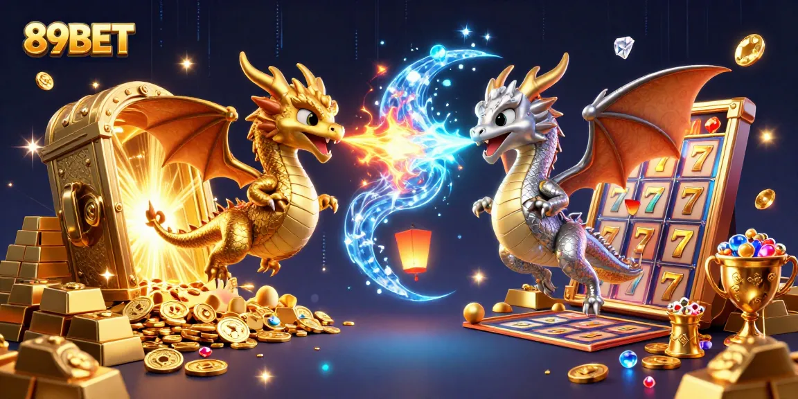 Engage in thrilling gameplay with 89BET as twin dragons ignite a dazzling casino adventure.