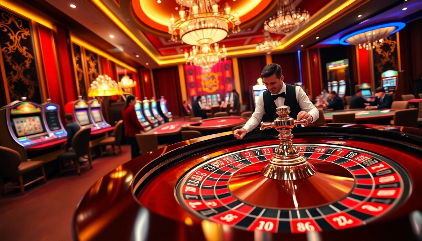Engage in high-stakes gaming at a 9bet casino with roulette and poker tables.