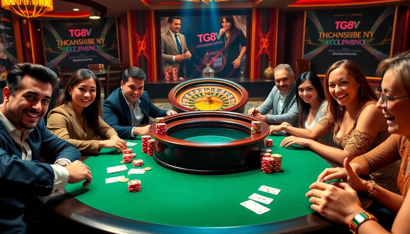 A vibrant poker scene showcasing high-stakes excitement at https://tg88v.com/ with luxury chips and cards.
