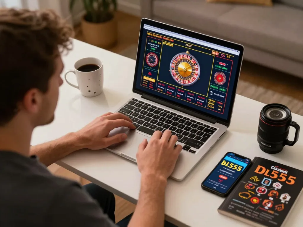 Engaged user playing on bl555 casino app, strategizing in a cozy home environment.