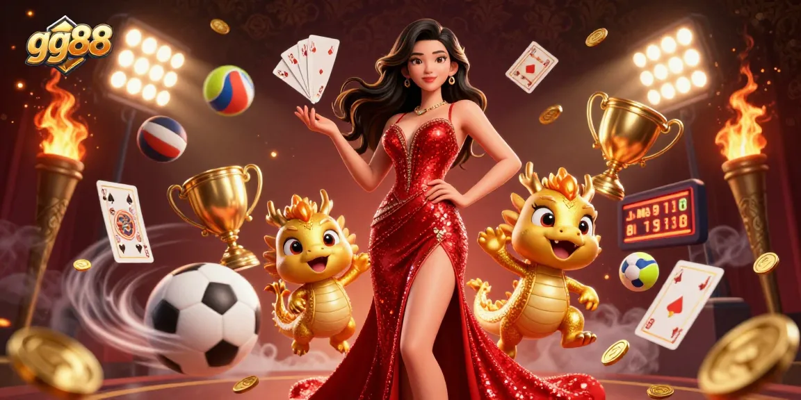 Experience thrilling gaming action at gg88 with an elegant host and dynamic casino elements.