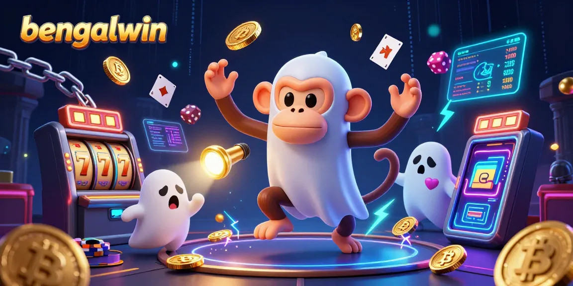 Bengalwin showcases a dynamic scene with a mischievous poltergeist monkey juggling golden objects in a haunted casino.