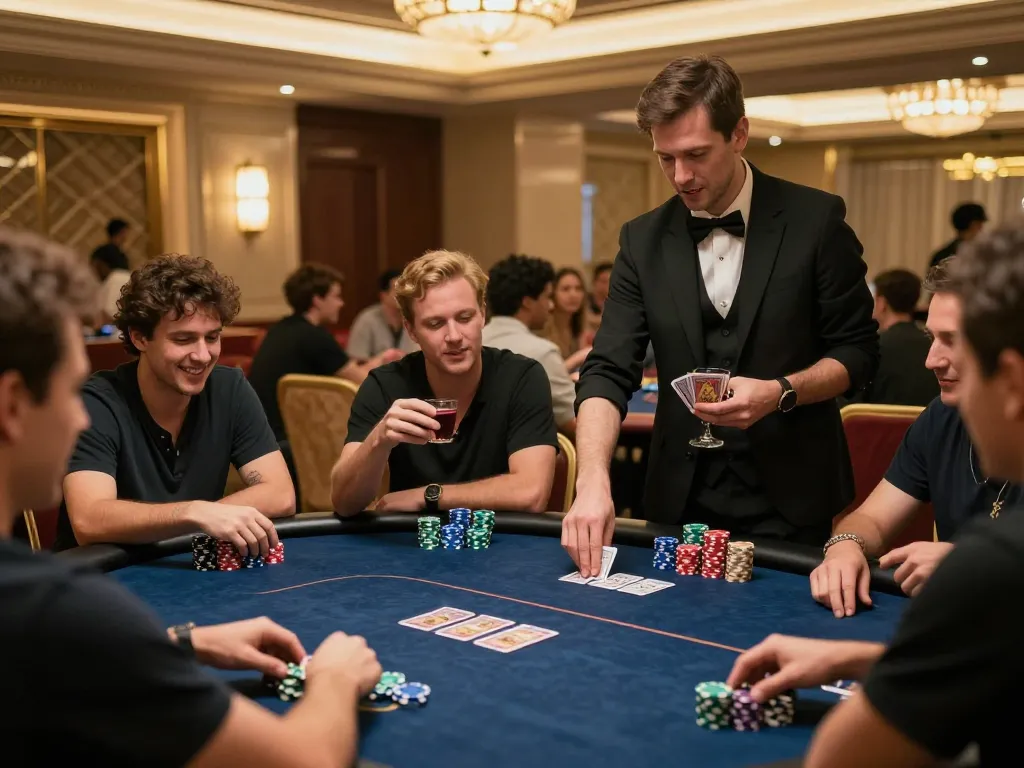 Players enjoying a thrilling poker game at a luxury casino, representing nhacaiuytinn and professional gameplay.