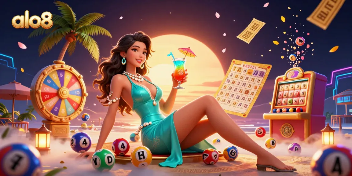 Alo8 players winning big with vibrant lottery balls and a golden prize wheel at a lively casino.