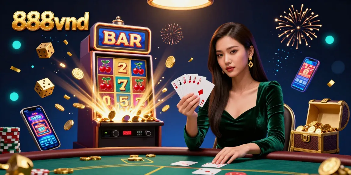Experience the thrill of 888vnd casino with a stunning poker scene featuring jackpot explosions and casino games.