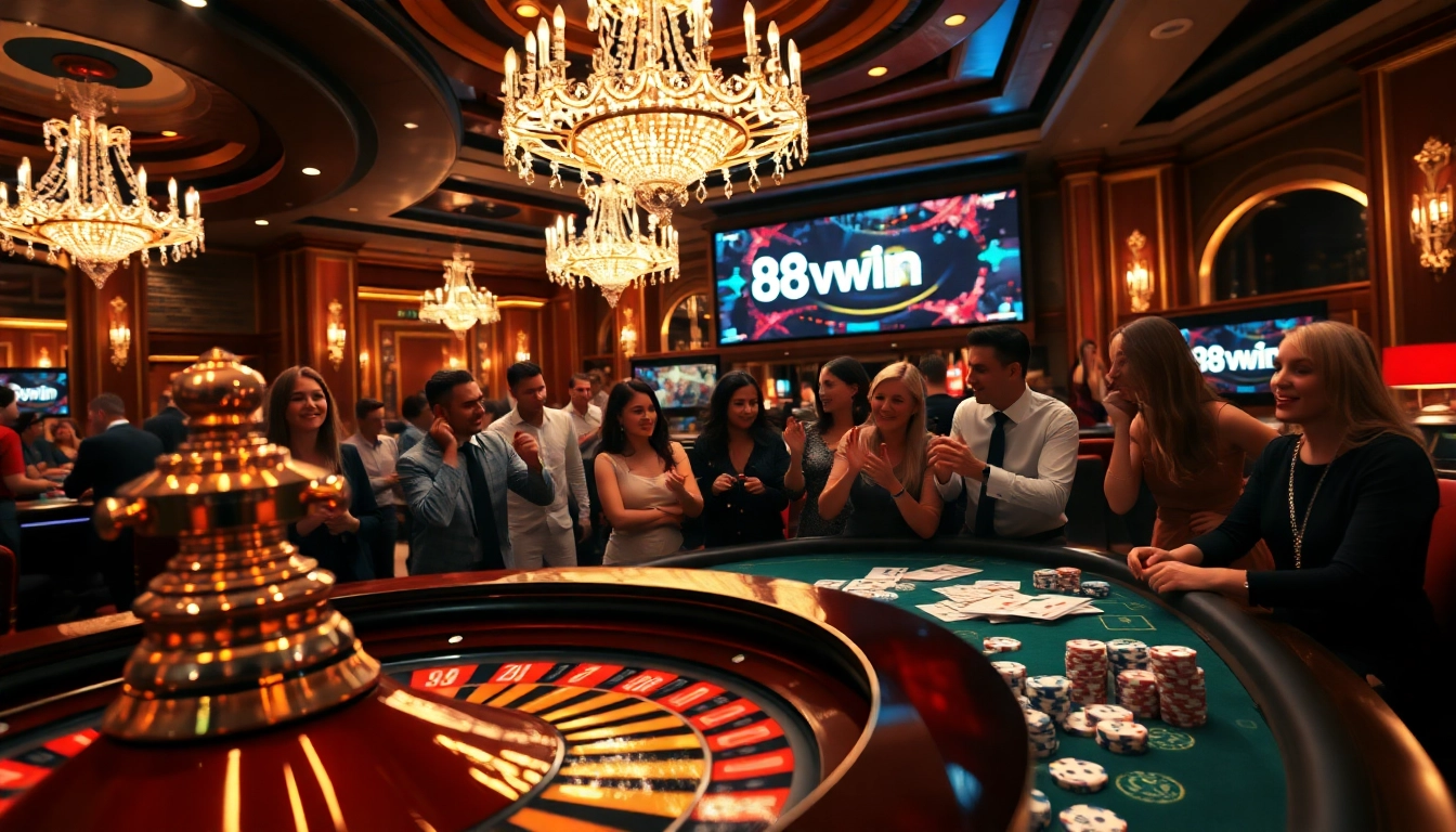 Experience the excitement at the 98win casino, where players celebrate big wins at poker and roulette.