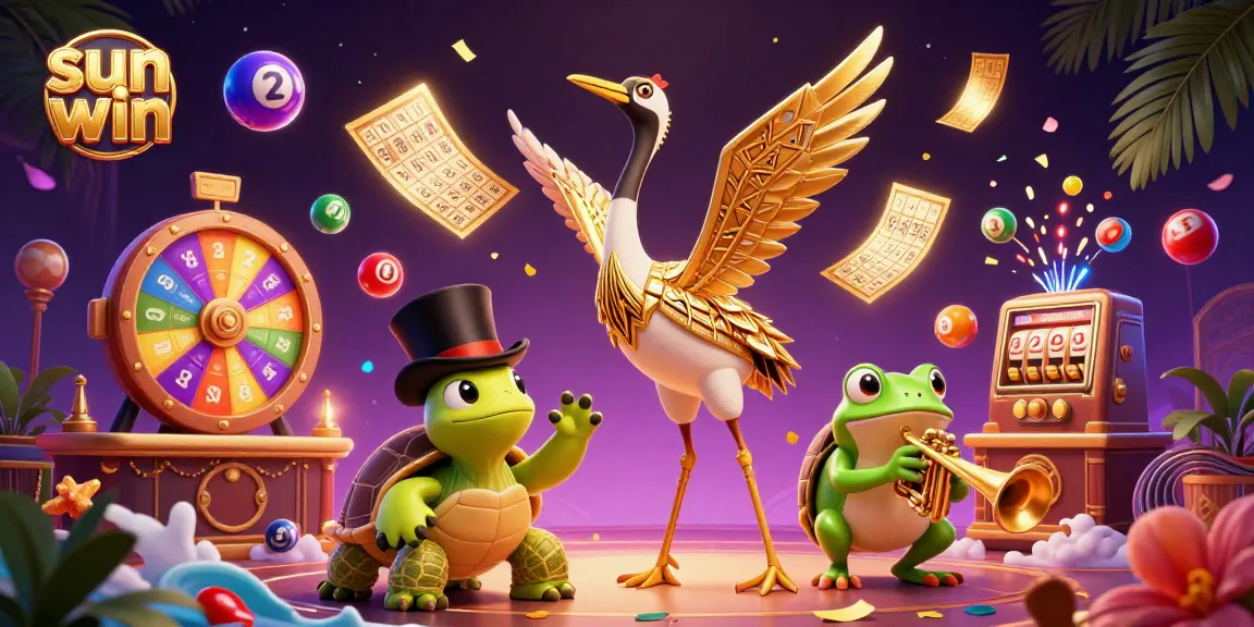 Engage with sun win at a vibrant cartoon casino scene featuring whimsical characters and dynamic colorful game elements.