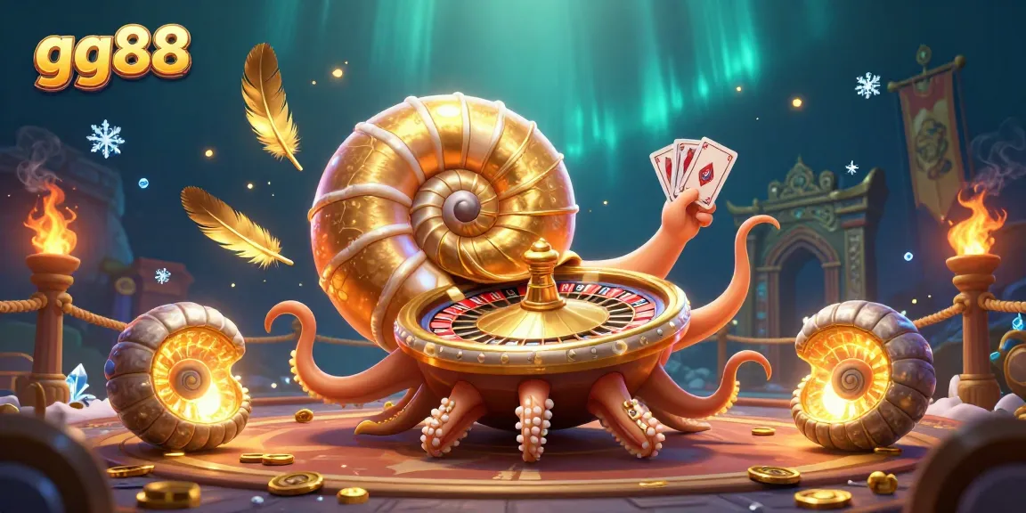 Engage with gg88's thrilling casino experience featuring a nautilus roulette wheel and glowing ammonite companions.