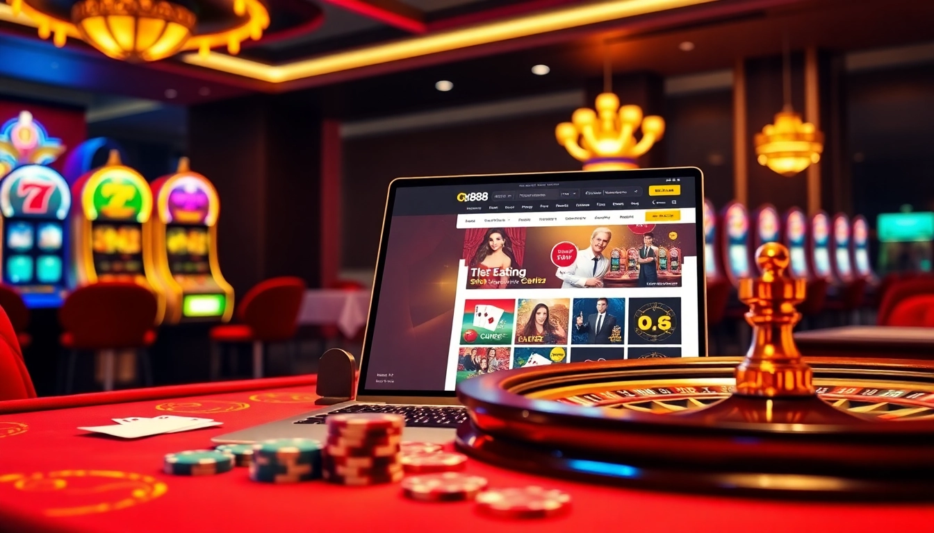 Players engaged in exciting online gaming at qh88 casino, showcasing vibrant tables and digital interfaces.