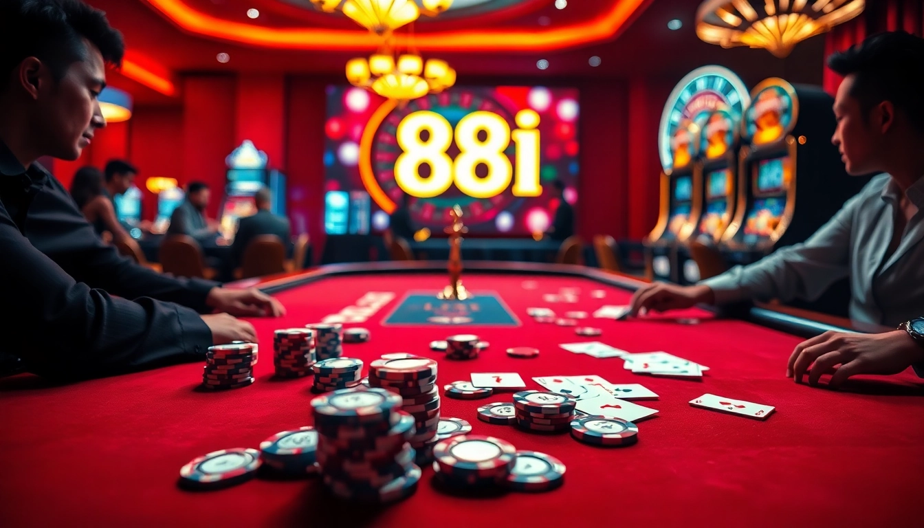 Experience the thrill of winning at 88I Casino with engaging gaming tables and vibrant poker chips.