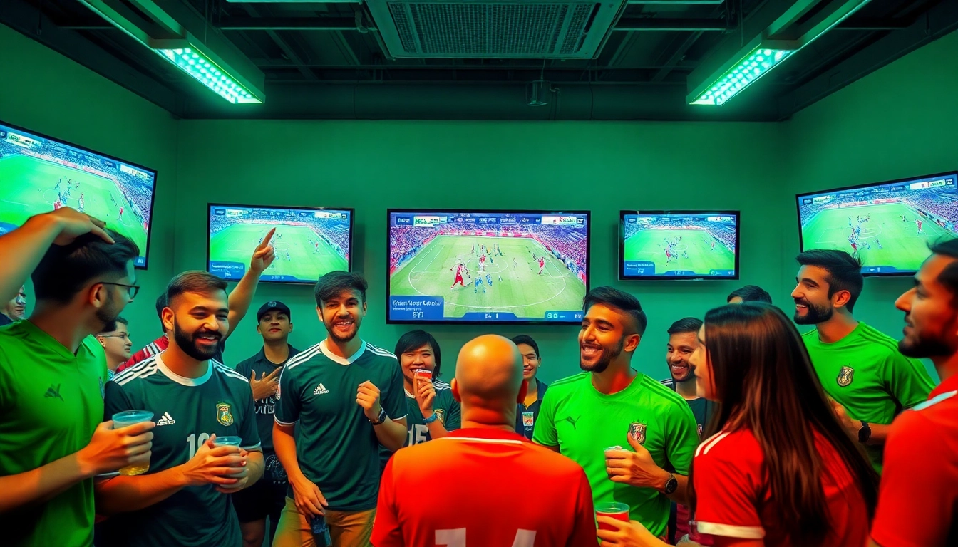 Fans engaging with live soccer matches on joemadfan.com, showcasing excitement in a vibrant environment.