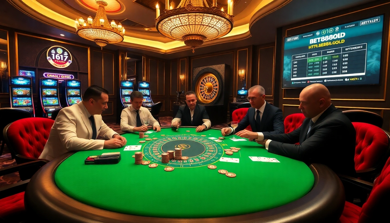 Players engaging in high-stakes blackjack at https://bet88e.gold/ casino, showcasing elegance and excitement.