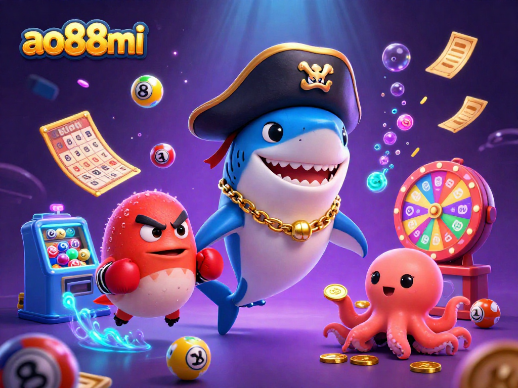 Engage in thrilling games at ao88mi with vibrant lottery scenes featuring colorful balls and animated characters.