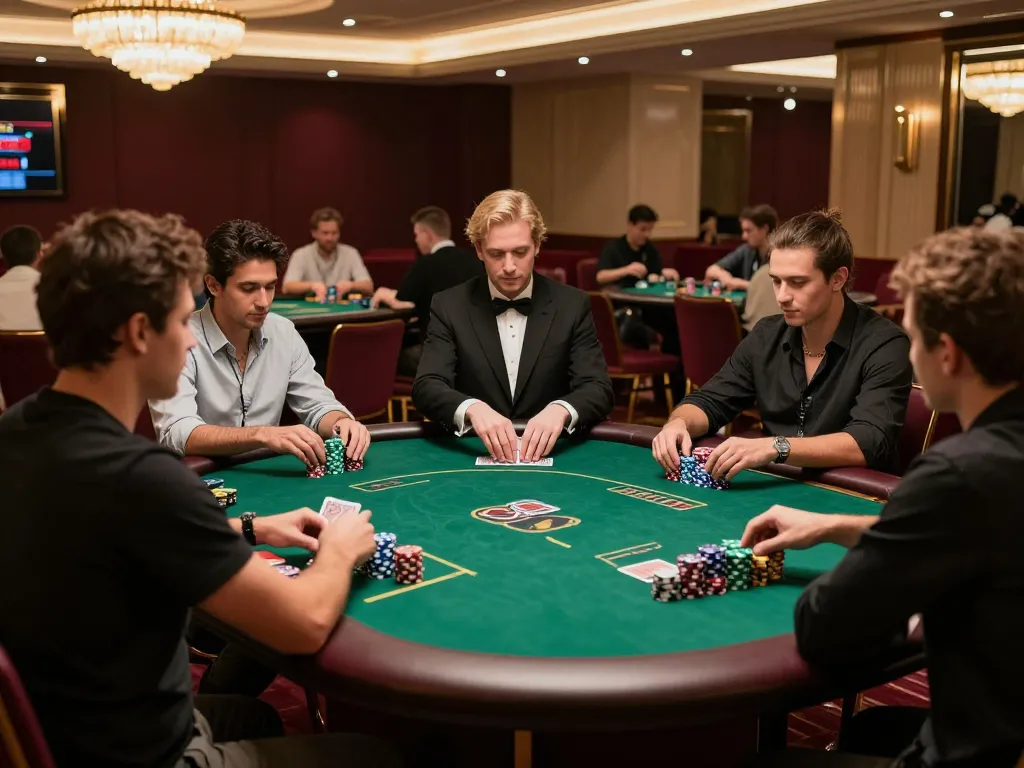 Players competing at U888 poker table with strategic bets and an engaging atmosphere.