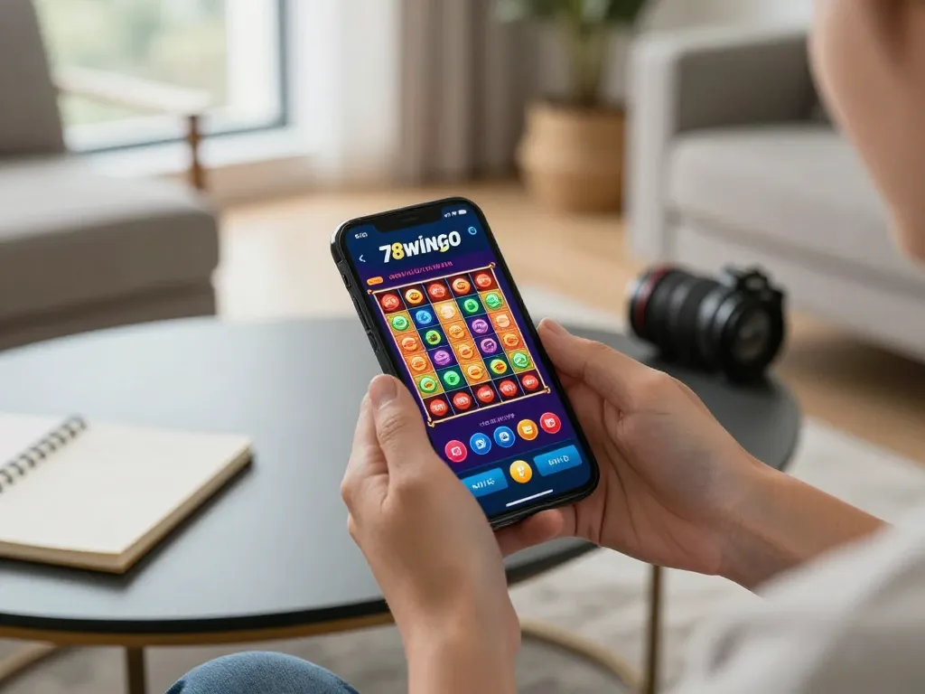 Engaging gameplay on 78wingo mobile app showing vibrant casino slot interface, demonstrating responsible online gambling.