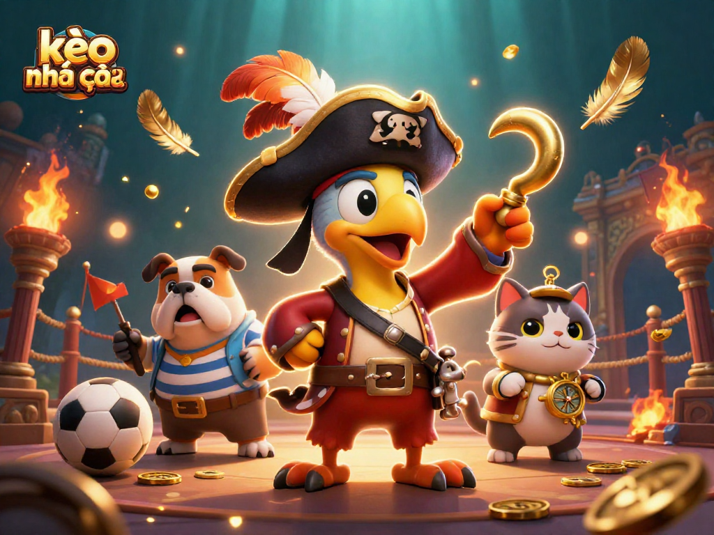 Engage with kèo nhà cái in an energetic sports betting arena featuring colorful characters and dynamic visuals.