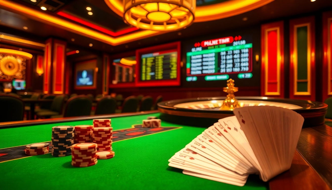Gambling at RR88: Playing poker with chips and cards in a vibrant casino setting.