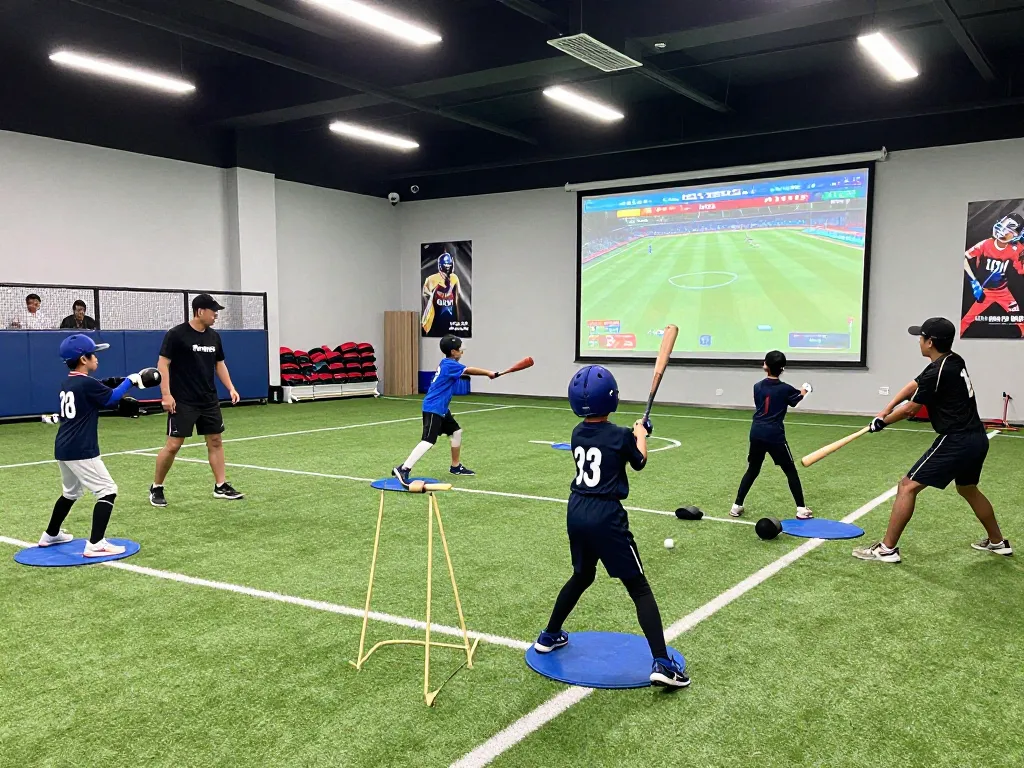 Hitclub training session with young athletes practicing baseball techniques and engaging coaching