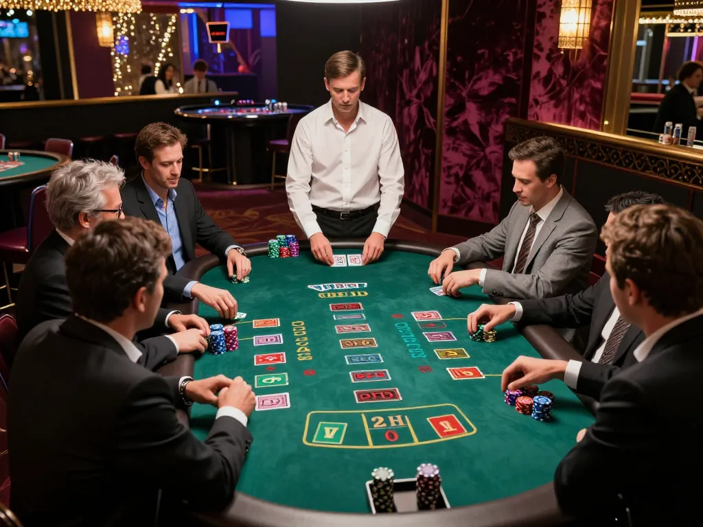 Players engaging in strategic gameplay at an nk88vip blackjack table in an upscale casino.