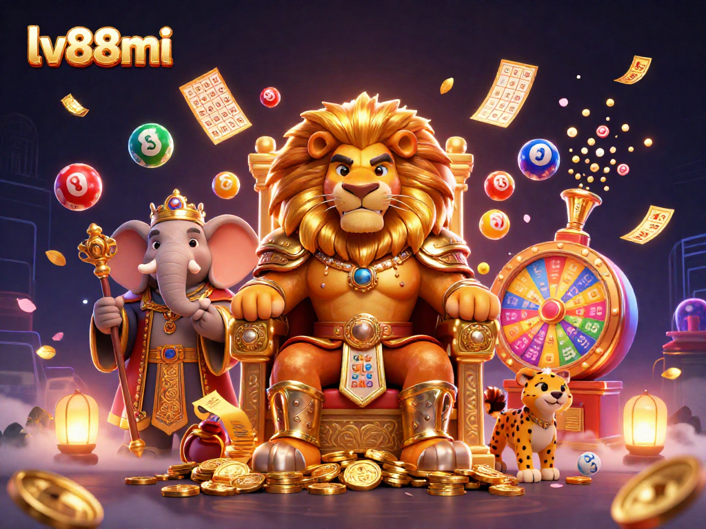 Engage in exciting lottery games at lv88mi with vibrant characters and a dynamic casino atmosphere.